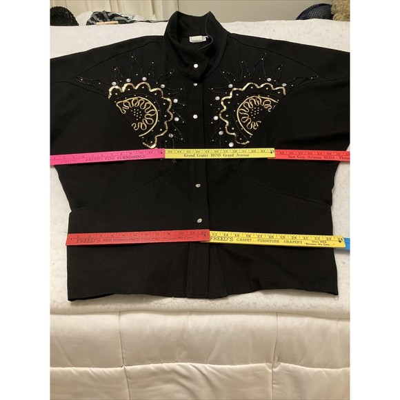 Vtg Pado California Oversize Jeweled Black Denim Jacket Batwing SZ M 90’s - Picture 10 of 15